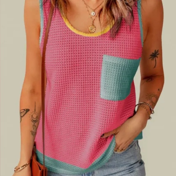Colorful Sleeveless Waffle Knit Top - Picture 1 of 5
